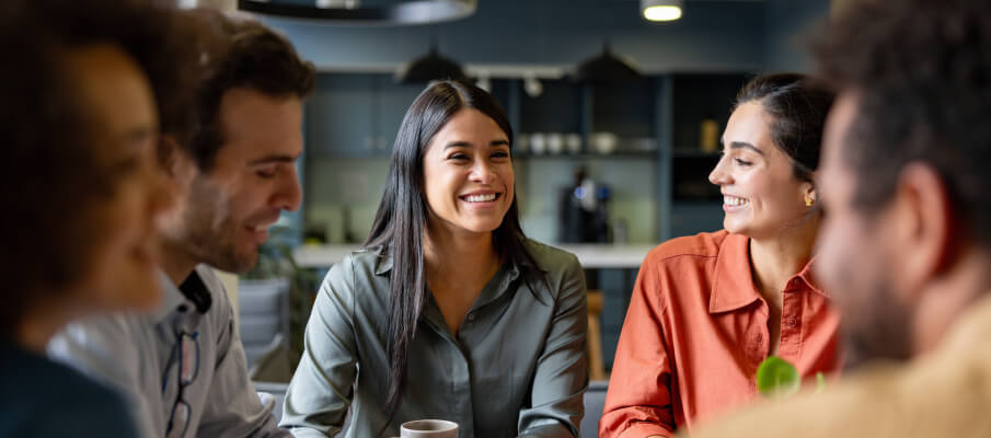 coworkers in happy conversation