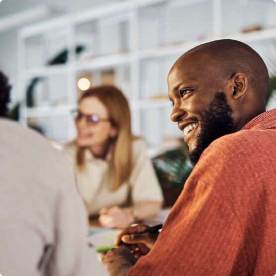 Group of coworkers in discussion 